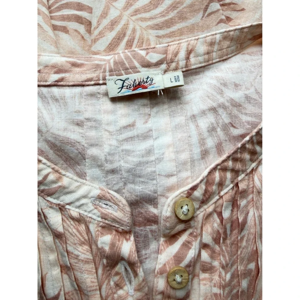 Faherty Gemina Linen Blend Mini Dress Relaxed Fit Peach Palm Boho Chic Large - Picture 7 of 13